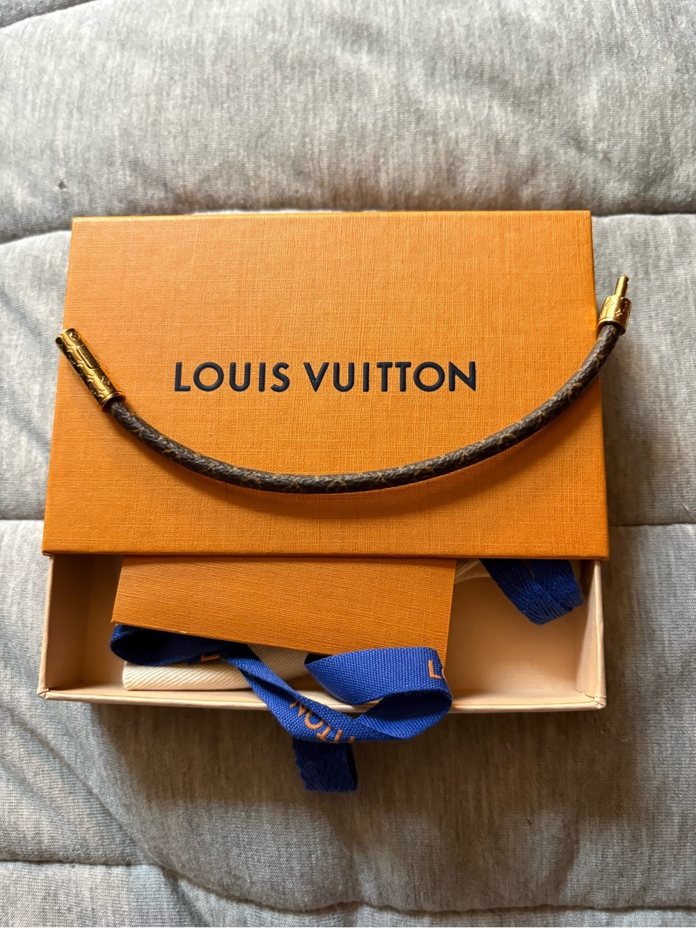 Louis Vuitton Brown Monogram Leather Bracelet with Gold Clasp - Picture 2 of 3